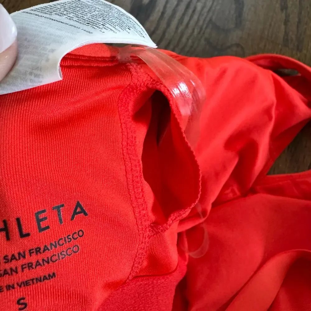 Athleta Womens Orange Crossed Bikini Swim Suit Top Size Small Vermillion Orange